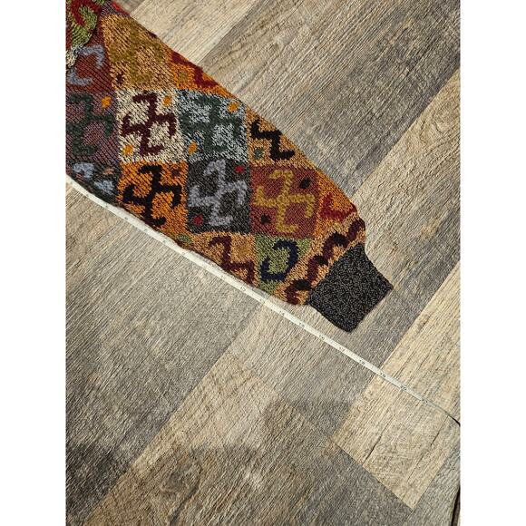 Peruvian Connection alpaca wool deep v button cardigan sweater large geo artsy - Picture 9 of 9